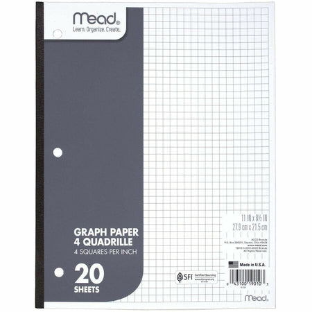 Mead Quad Ruled 3 - Hole Graph Paper - Letter - 8 1/2’’ x 11’’ Sheet Size - 12 / Box