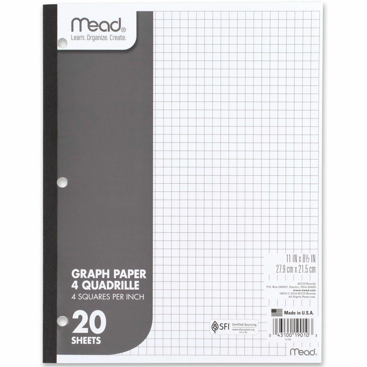 Mead Quad Ruled Graph Paper: Letter Size 8 1/2’’ x 11’’ - 12 Sheets - Paper