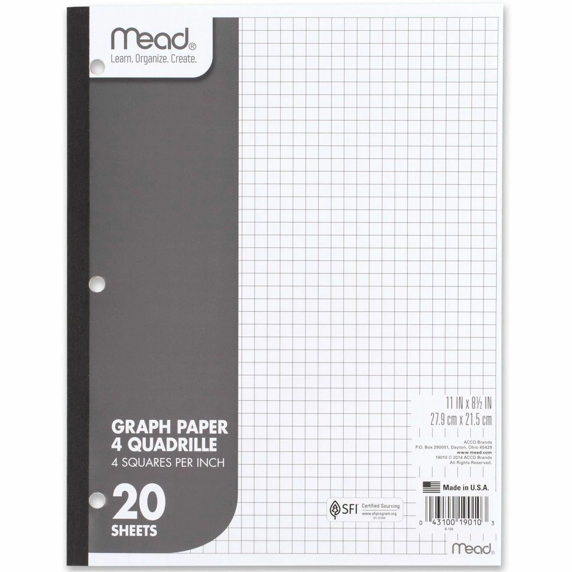 Mead Quad Ruled Graph Paper: Letter Size 8 1/2’’ x 11’’ - 12 Sheets - Paper