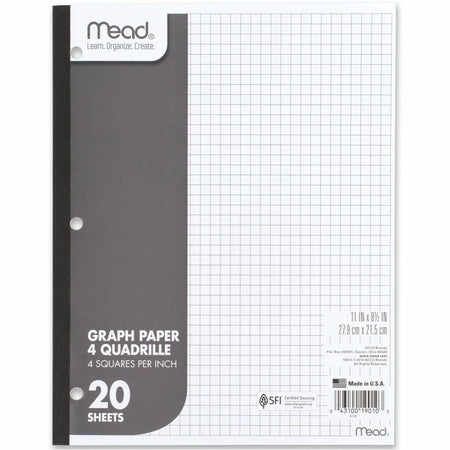 Mead Quad Ruled Graph Paper: Letter Size 8 1/2’’ x 11’’ - 12 Sheets - Paper