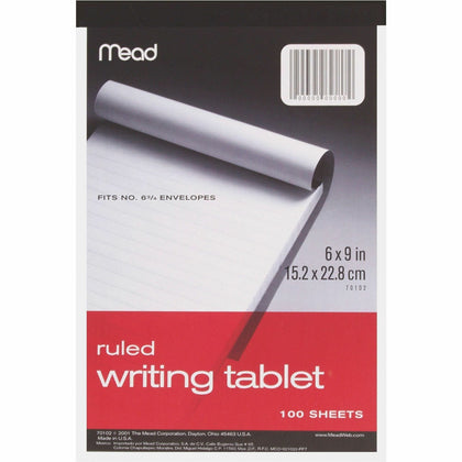 Mead Ruled Writing Tablet: 100 Sheets 6’’ x 9’’ - White Paper - Note Pads