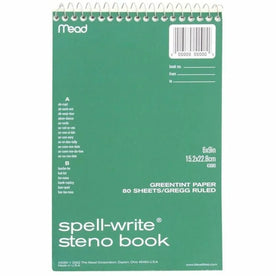 Mead Spell-Write Steno Book: 80 Sheets 6’’ x 9’’ Wire Bound Green Paper - Notebooks