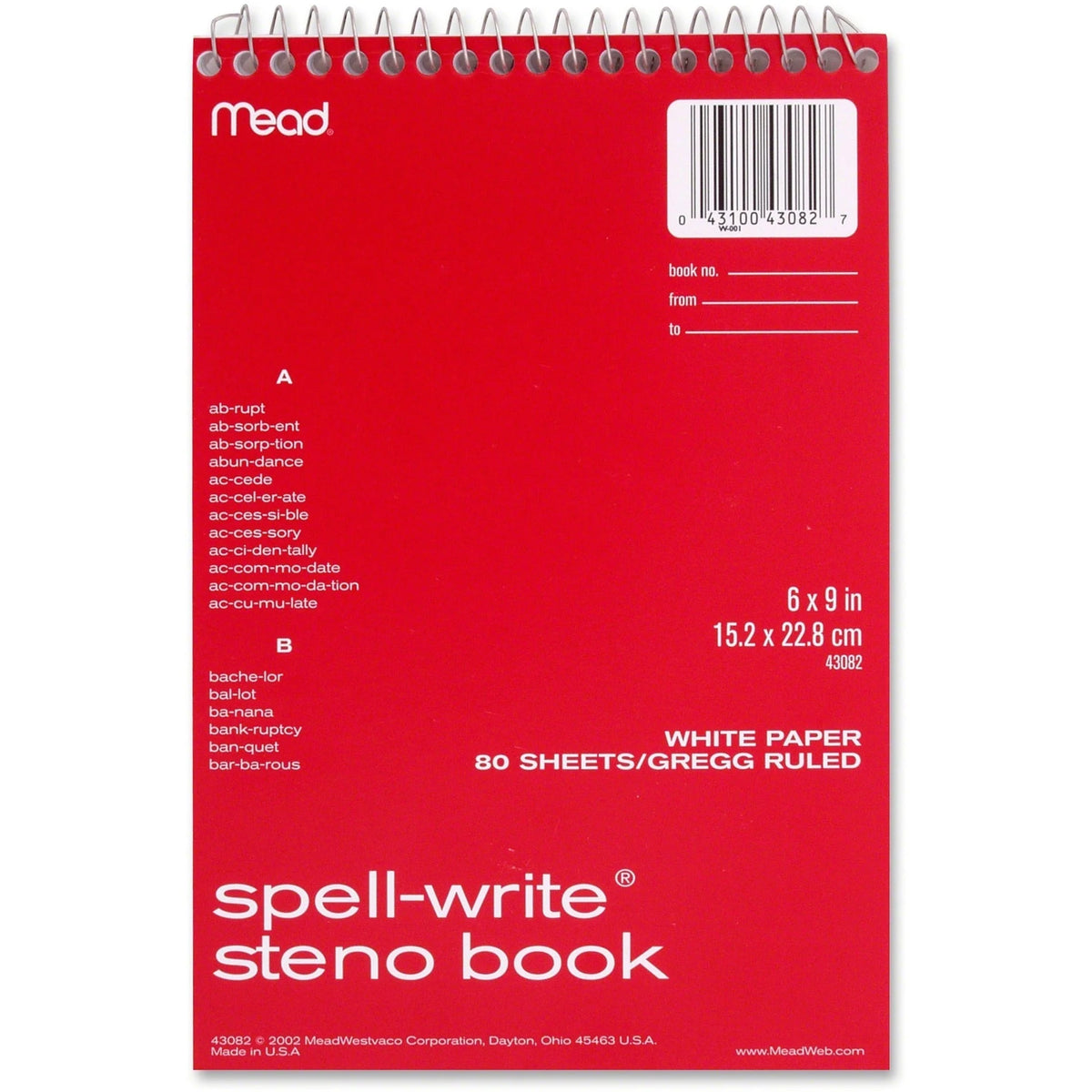 Mead Spell-Write Steno Book: 80 Sheets 6x9 - White Paper - Notebooks