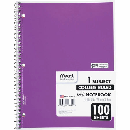 Mead Spiral Notebook: 100 Sheets College Ruled 8’’ x 10.5’’ - White Paper - Notebooks