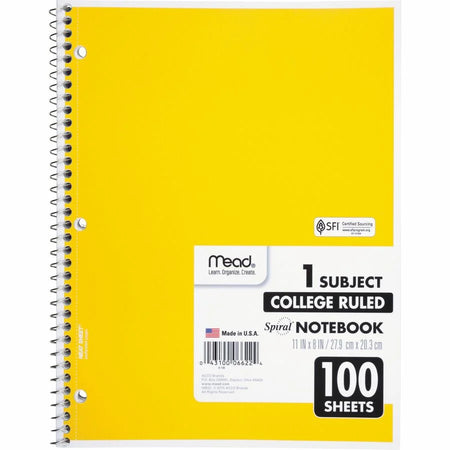 Mead Spiral Notebook: 100 Sheets College Ruled 8’’ x 10.5’’ - White Paper - Notebooks