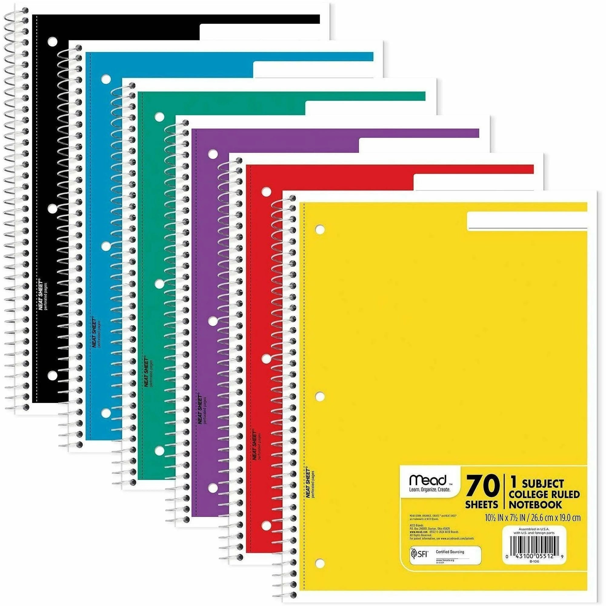 Mead Spiral Notebook: 70 Sheets College Ruled 8’’ x 10 1/2’’ - Assorted Cover - Notebooks