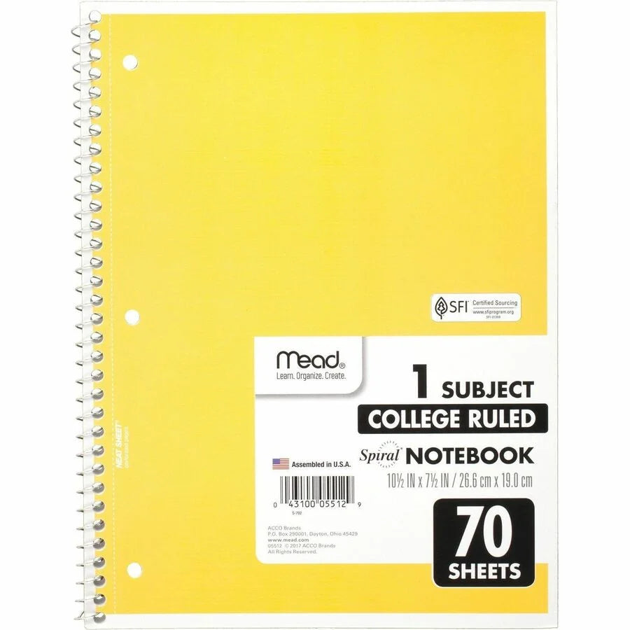 Mead Spiral Notebook: College Ruled 70 Sheets 8’’ x 10 1/2’’ - Tan Cover - 12 Pack - Notebooks