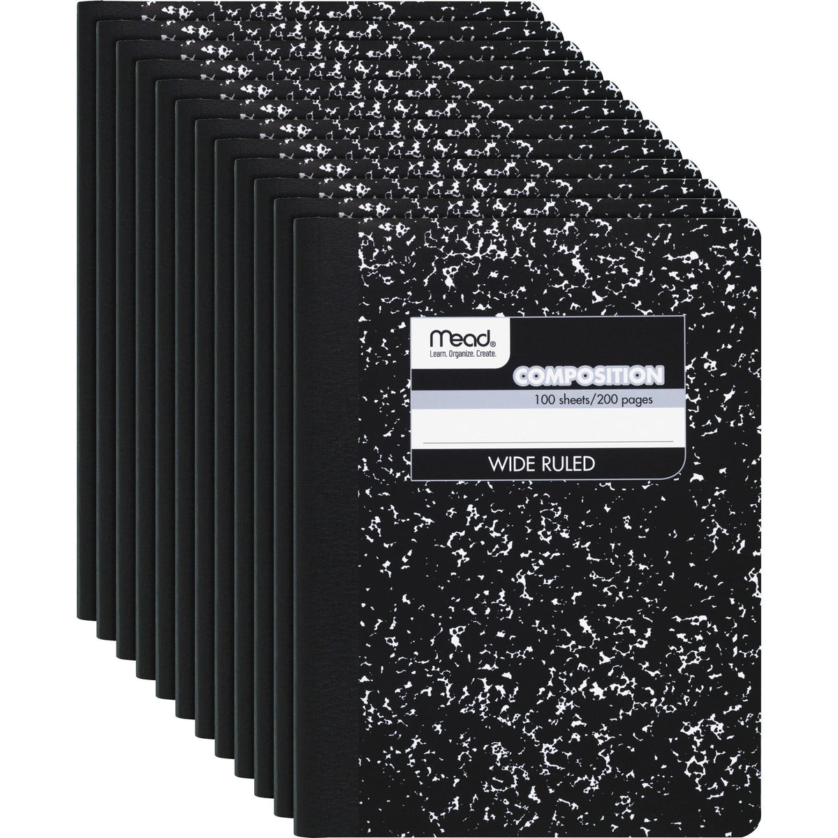 Mead Wide Ruled Composition Notebook - 100 Sheets - Sewn - 7 1/2’’ x 9 3/4’’ Sheet Size - White Paper - Black Marble