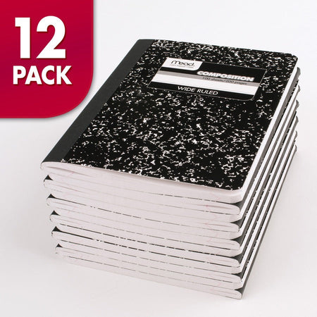 Mead Wide Ruled Composition Notebook - 100 Sheets - Sewn - 7 1/2’’ x 9 3/4’’ Sheet Size - White Paper - Black Marble