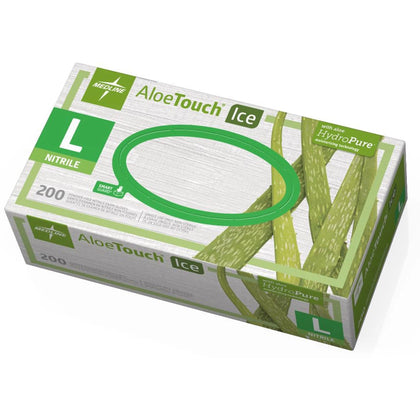 Medline Aloetouch Ice Nitrile Gloves - Large Size - Latex-free Textured - 200/Box - Exam