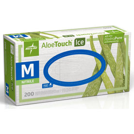 Medline Aloetouch Ice Nitrile Gloves - Medium Size - Latex-free Textured - 200/Box - Exam