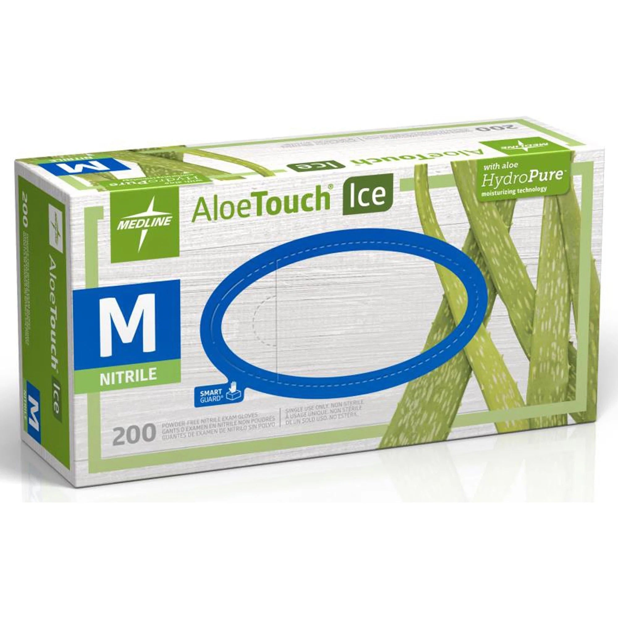 Medline Aloetouch Ice Nitrile Gloves - Medium Size - Latex-free Textured - 200/Box - Exam
