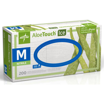 Medline Aloetouch Ice Nitrile Gloves - Medium Size - Latex-free Textured - 200/Box - Exam