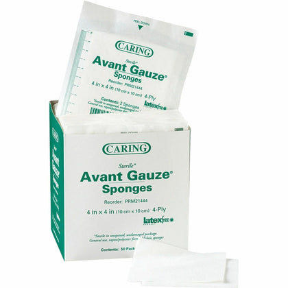Medline Avant Sterile Gauze Sponges: 4-Ply 4’’ x White - 50/Box - Bandages & Wraps