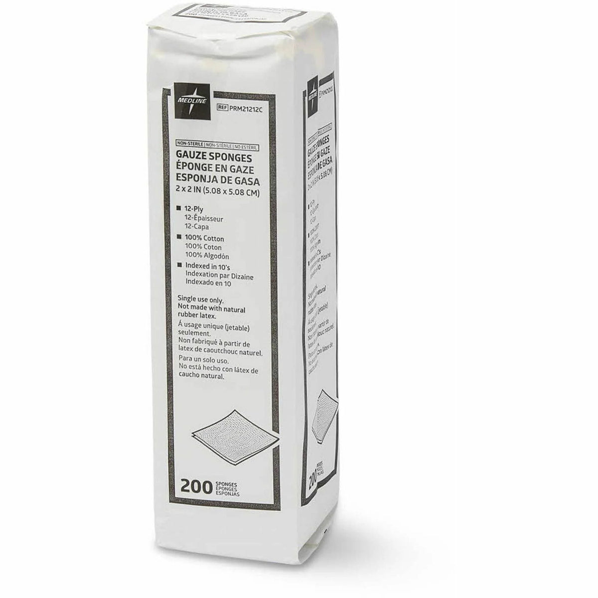 Medline Caring Non-sterile Gauze Sponges: 12-Ply 2’’ x White - 200/Box - Bandages & Wraps