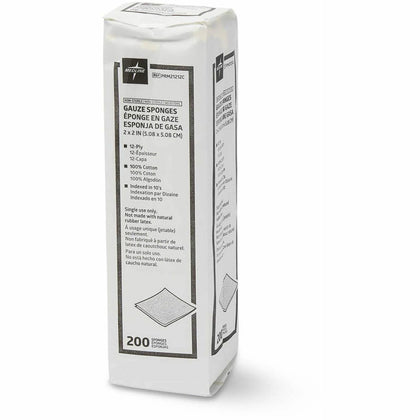 Medline Caring Non-sterile Gauze Sponges: 12-Ply 2’’ x White - 200/Box - Bandages & Wraps