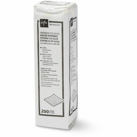 Medline Caring Non-sterile Gauze Sponges: 12-Ply 2’’ x White - 200/Box - Bandages & Wraps