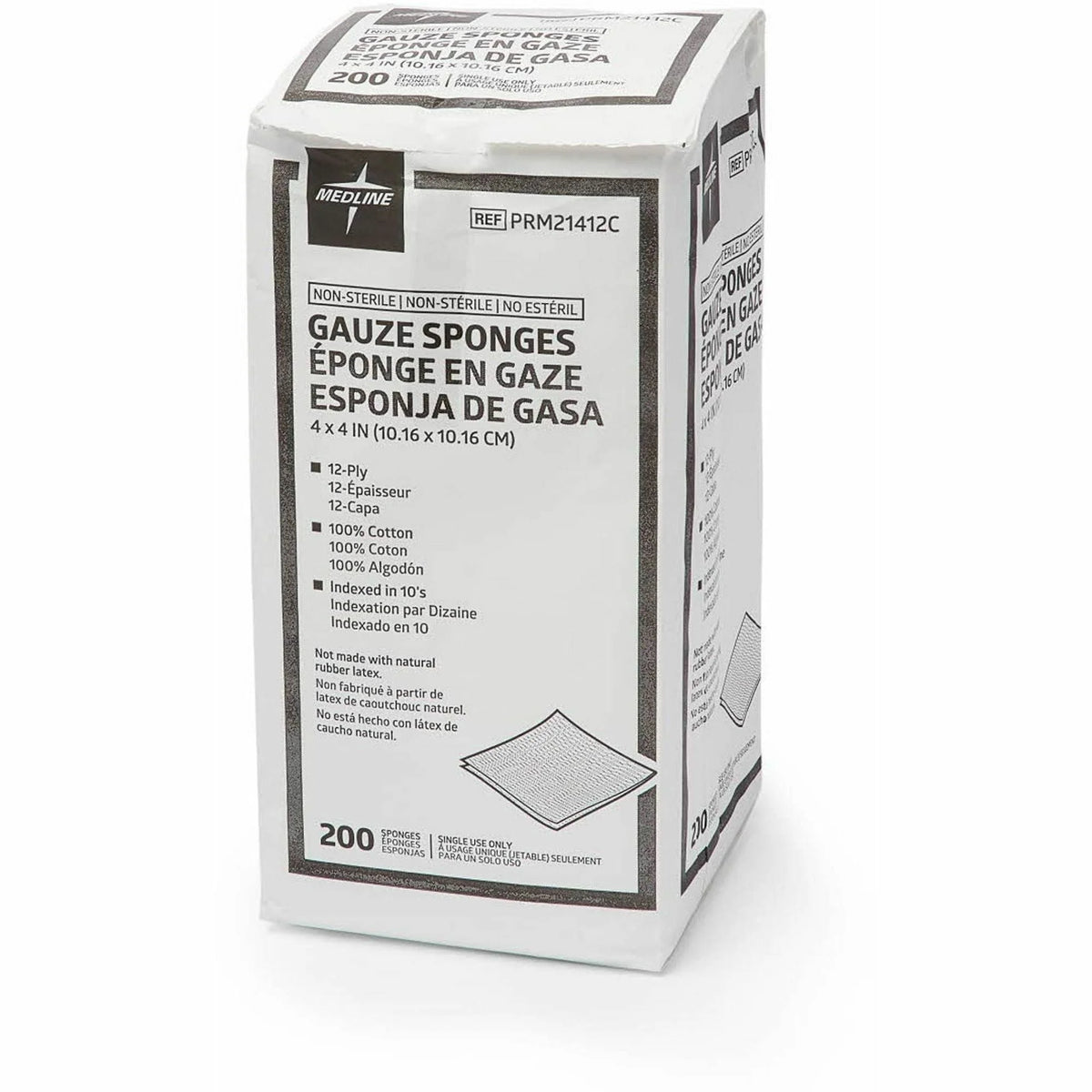 Medline Caring Non-sterile Gauze Sponges - 12 Ply - 4’’ x - White - 200/Box - Bandages & Wraps