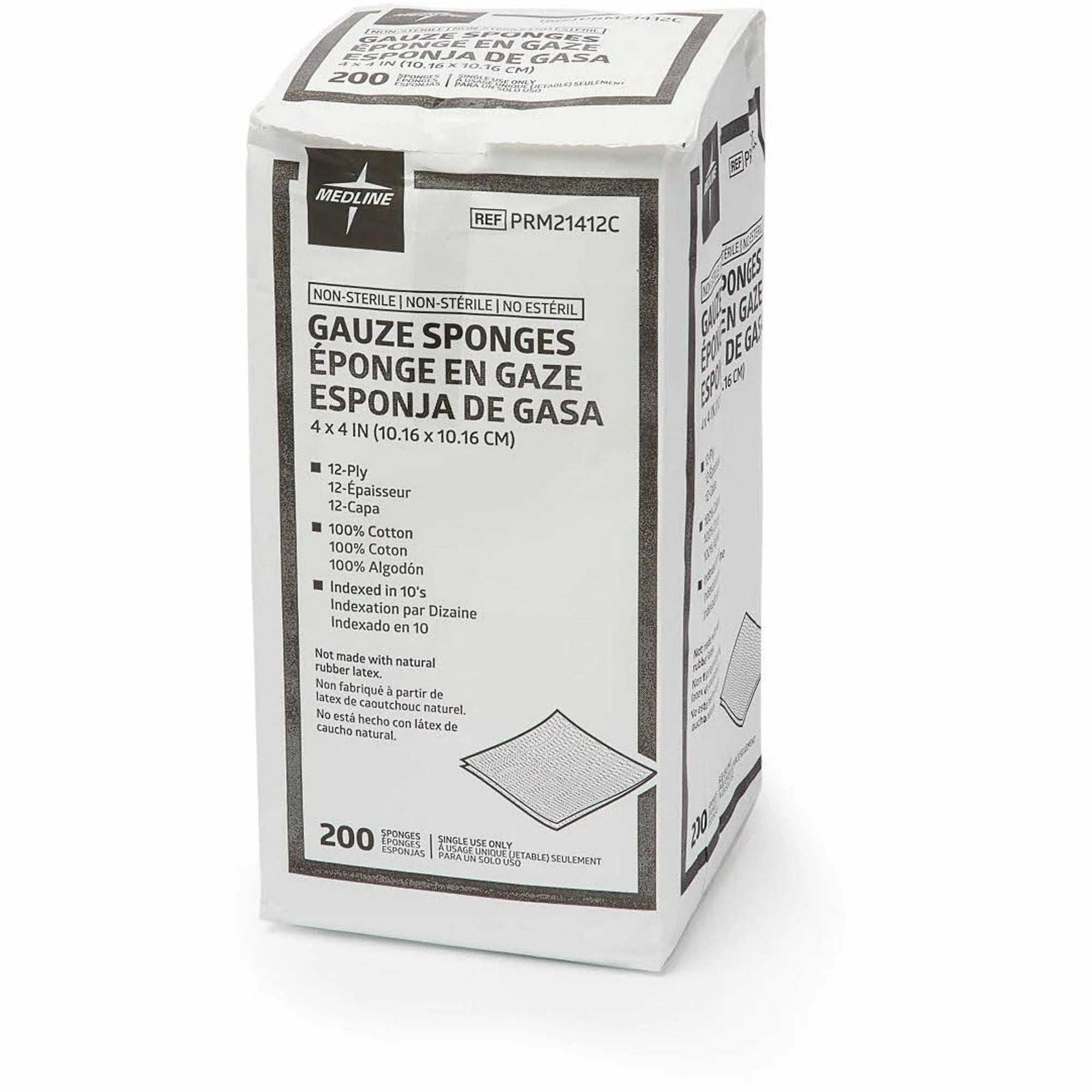 Medline Caring Non-sterile Gauze Sponges - 12 Ply - 4’’ x - White - 200/Box - Bandages & Wraps