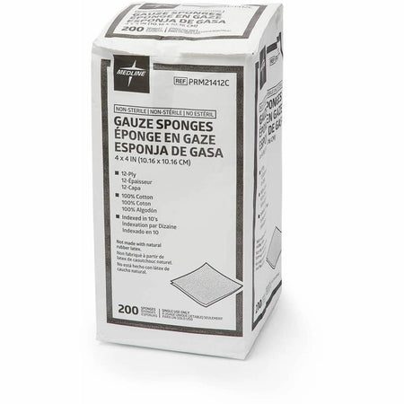 Medline Caring Non-sterile Gauze Sponges - 12 Ply - 4’’ x - White - 200/Box - Bandages & Wraps