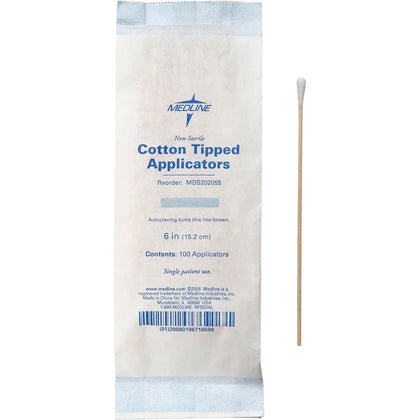 Medline Cotton-Tip Applicators - 6’’ Length - White - 1000/Box - Cotton Balls & Swabs