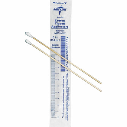 Medline Cotton-Tipped Applicators: 6’’ Length Sterile White - 200/Box - Cotton Balls & Swabs