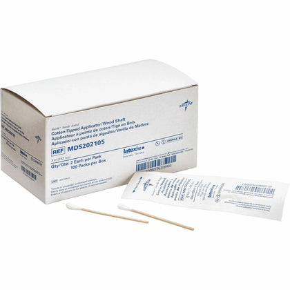 Medline Cotton-Tipped Applicators - Sterile White Tips - 200/Box - Cotton Balls & Swabs