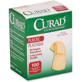 Medline Plastic Adhesive Bandages: 1’’ x 3’’ Tan - 100/Box - Bandages & Wraps