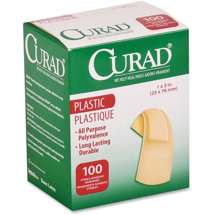 Medline Plastic Adhesive Bandages: 1’’ x 3’’ Tan - 100/Box - Bandages & Wraps