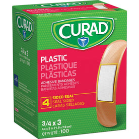 Medline Plastic Adhesive Bandages: Tan 0.75’’ x 3’’ - 100/Box - Bandages & Wraps