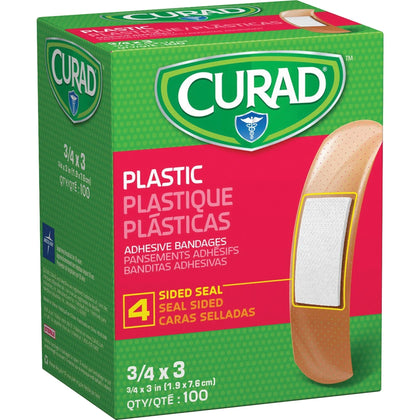 Medline Plastic Adhesive Bandages: Tan 0.75’’ x 3’’ - 100/Box - Bandages & Wraps