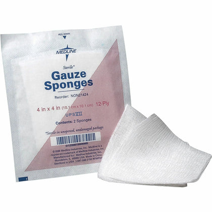 Medline Sterile Cotton Gauze Sponges - 12 Ply - 4’’ x - White - 50/Box - Bandages & Wraps