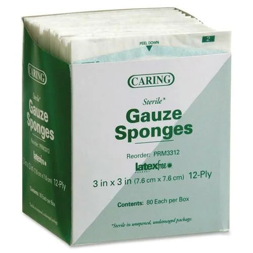 Medline Sterile Gauze Sponges: 12-Ply 3’’ x White - 80/Box - Bandages & Wraps