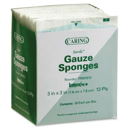 Medline Sterile Gauze Sponges: 12-Ply 3’’ x White - 80/Box - Bandages & Wraps