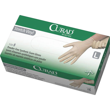 Medline Stretch Vinyl Exam Gloves - Large Cream - Latex-free Non-sterile - 150/Box