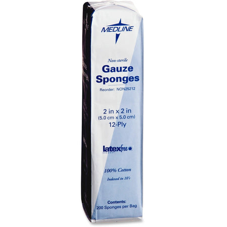 Medline Woven Gauze Sponges: 12-Ply 2’’ x White - 200/Box - Bandages & Wraps