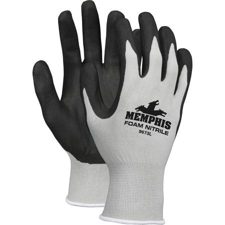 Memphis Foam Coated Palm Gloves - Large Size - 13-Gauge - 6.25’’ Length - Multi-Use - Gray/Black/White - Knit Wrist - 1