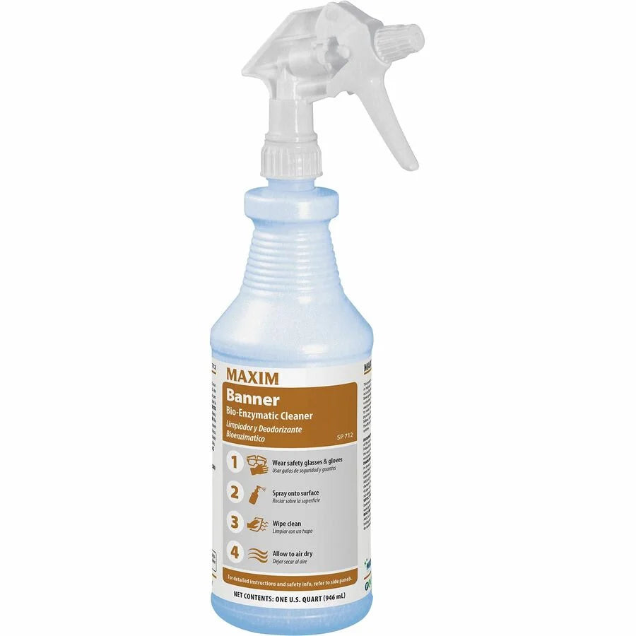Midlab Banner Bio-Enzymatic Cleaner - Ready-To-Use - 32 fl oz (1 quart) - Fresh Scent - 12 / Carton - White - Restroom