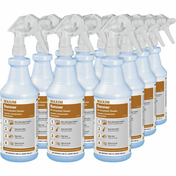 Midlab Banner Bio-Enzymatic Cleaner - Ready-To-Use - 32 fl oz (1 quart) - Fresh Scent - 12 / Carton - White - Restroom