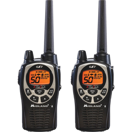 Midland GXT1000VP4 Two-Way Radios - 50 Channels 22 GMRS Hands-free - Black/Silver - Two-way & NOAA