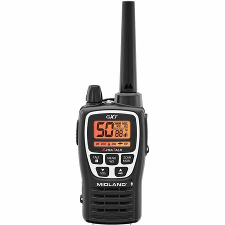 Midland GXT3000 GMRS Walkie Talkies: 50-Channels Flashlight NOAA Keypad Lock - Water Resistant - Black (2 Pack)