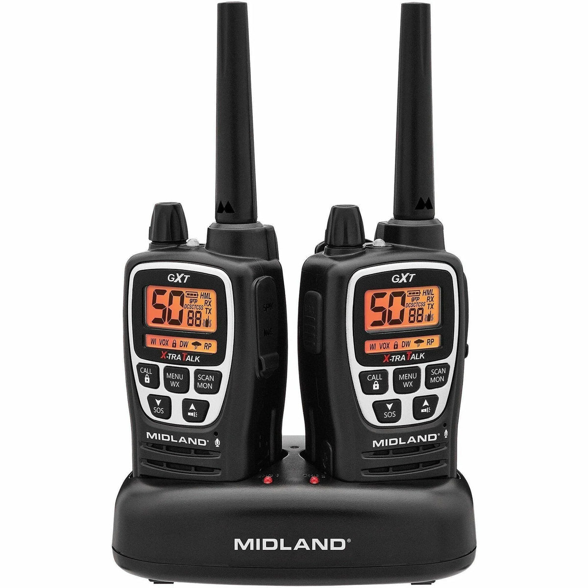 Midland GXT3000 GMRS Walkie Talkies: 50-Channels Flashlight NOAA Keypad Lock - Water Resistant - Black (2 Pack)