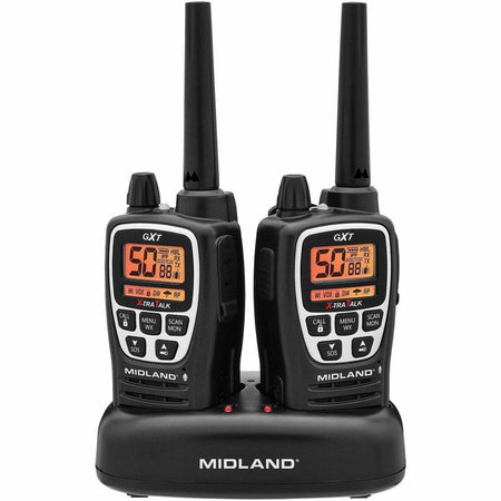 Midland GXT3000 GMRS Walkie Talkies: 50-Channels Flashlight NOAA Keypad Lock - Water Resistant - Black (2 Pack)