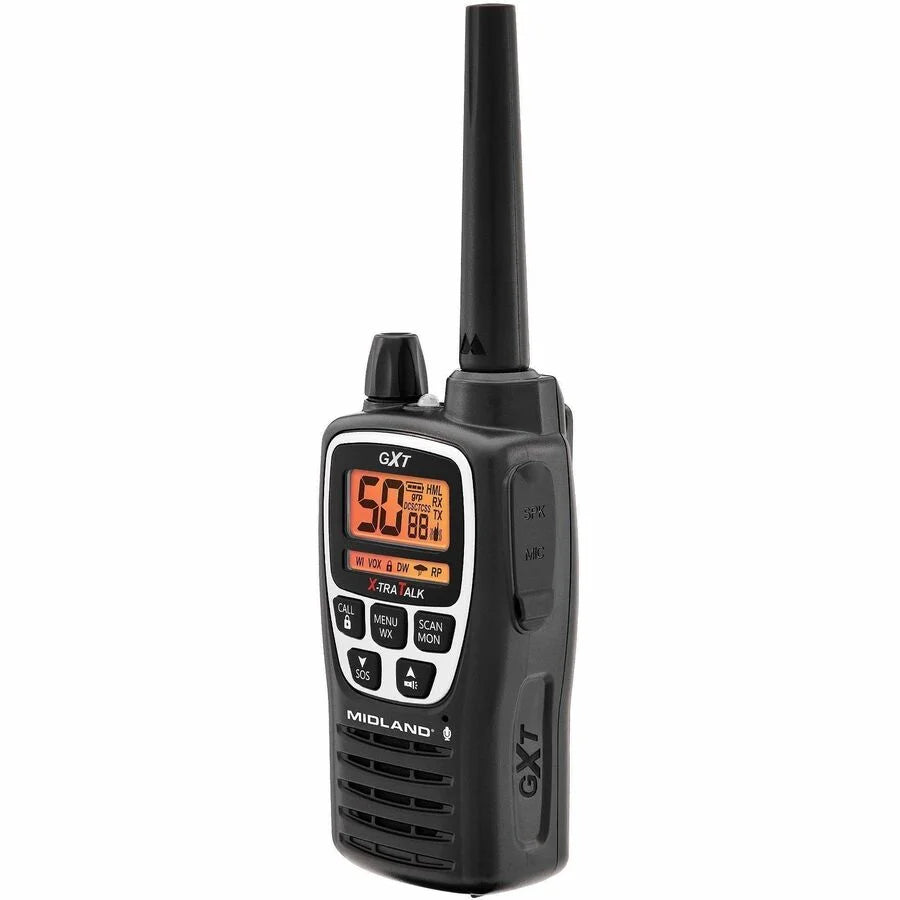 Midland GXT3000 GMRS Walkie Talkies: 50-Channels Flashlight NOAA Keypad Lock - Water Resistant - Black (2 Pack)
