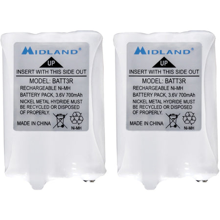 Midland Rechargeable Battery Pack for Radios - 700mAh 3.6V DC - 2/Pack - Batteries & Chargers