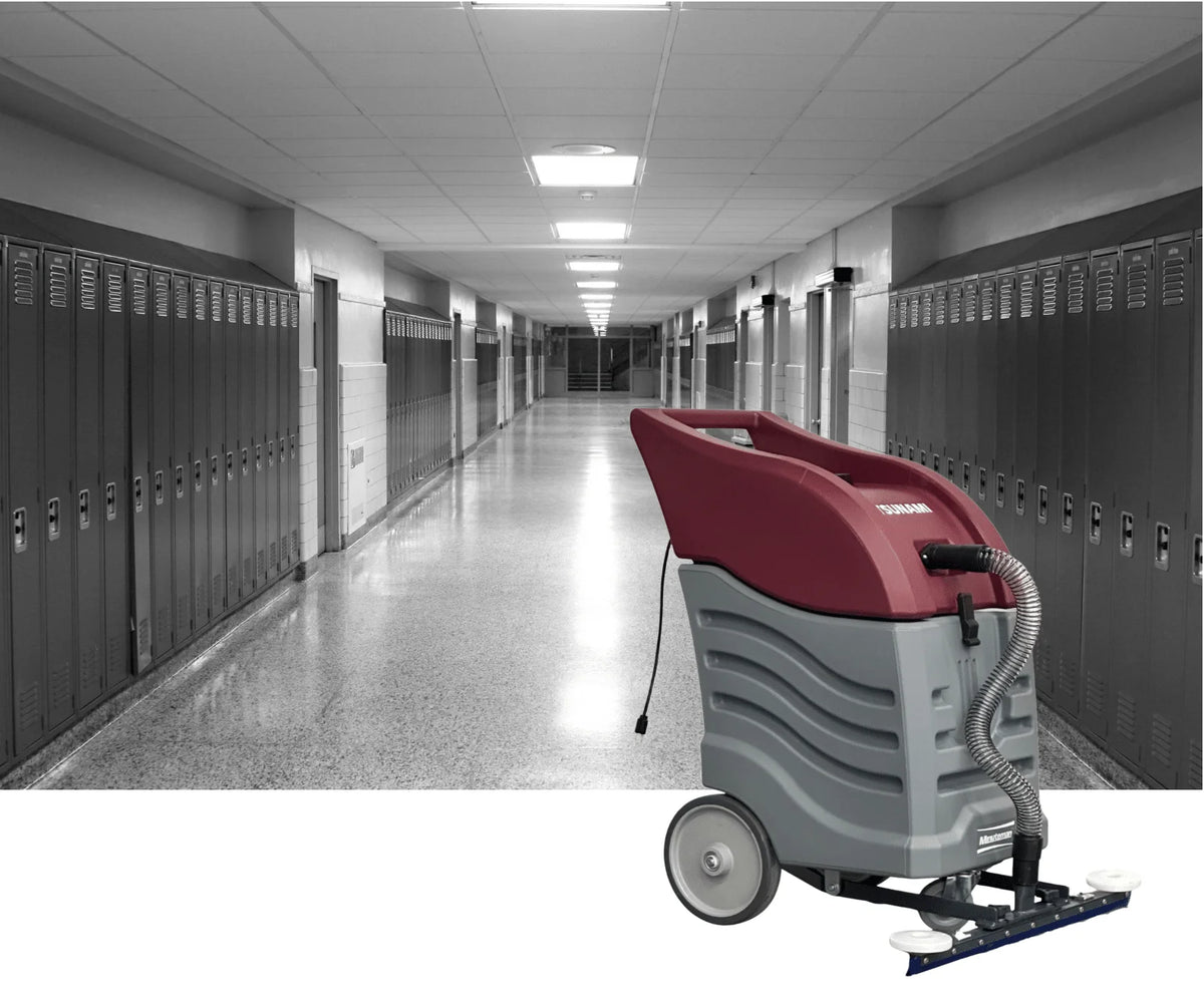 Minuteman Tsunami T16W 16‑Gallon Wet Vacuum with 24″ Front Mount Squeegee, Commercial Suction & Solution Recovery