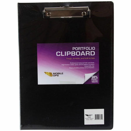 Mobile OPS Portfolio Clipboard: Vertical BLACK (61634) - 0.50’’ Clip Capacity - Top Opening - 8 1/2’’ x 11’’ Sheet Size
