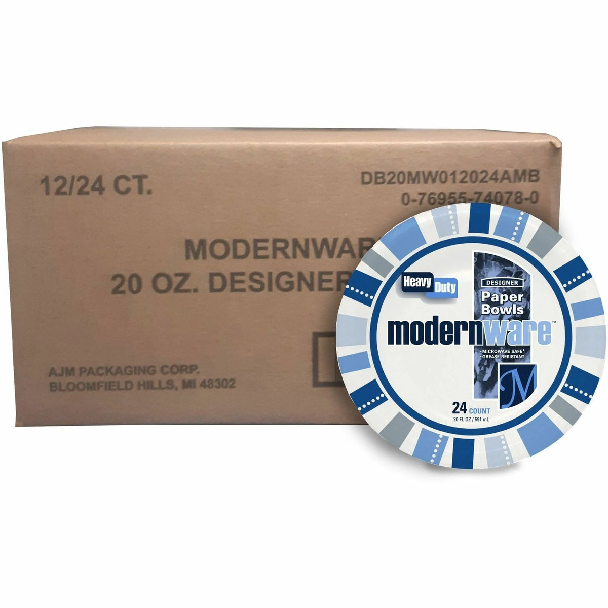 ModernWare Designer 20 oz Paper Bowls 7.8’’ Diameter White 12 / Carton Disposable Body (AJMDB20MW012)