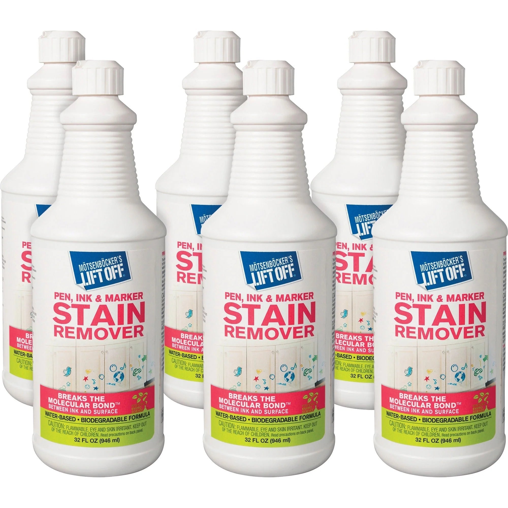Mötsenböcker's Lift Off Pen/Ink/Marker Stain Remover - Eco-Friendly 32 fl oz - White - 6/Carton - Specialty Cleaners