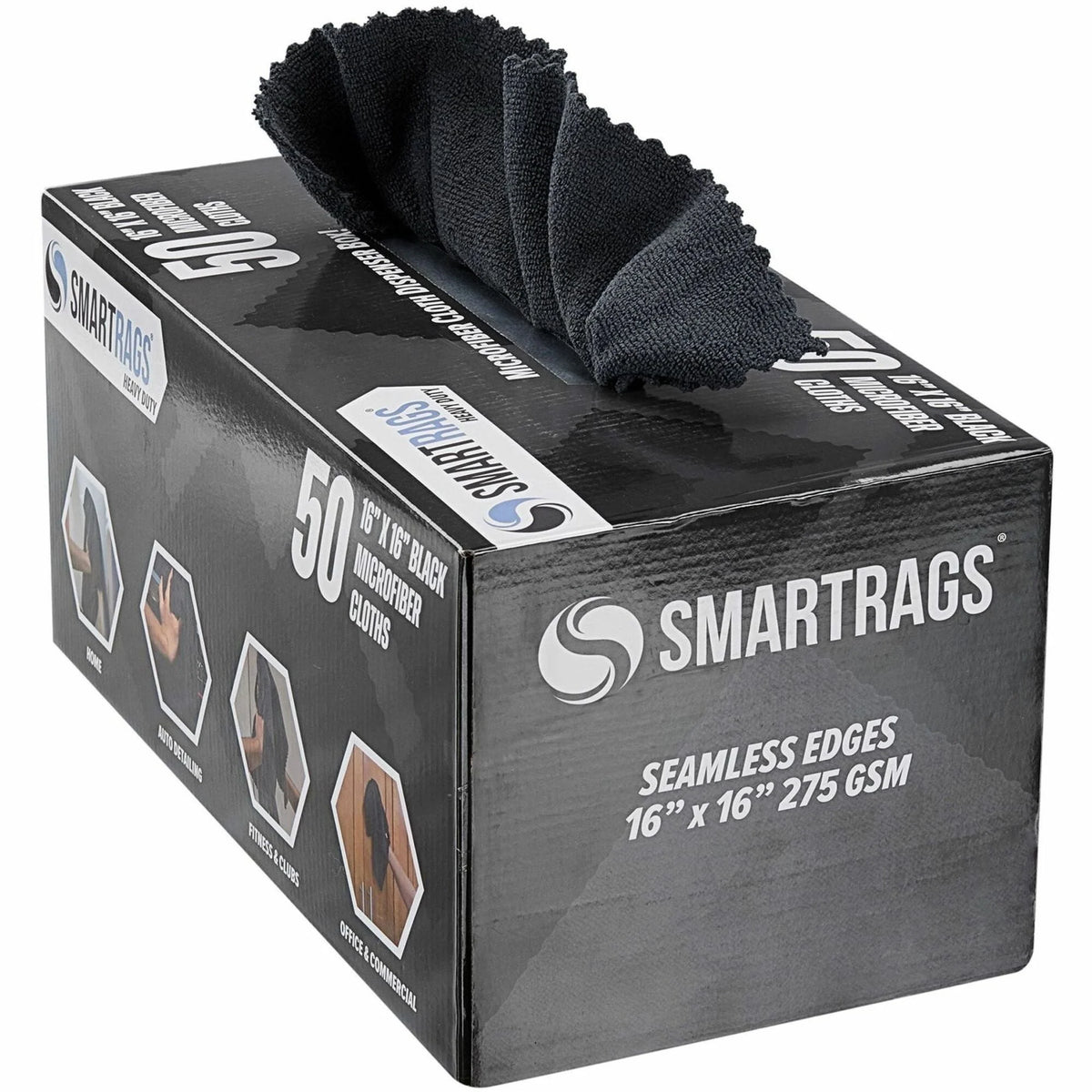Monarch Smart Rags Microfiber Cleaning Cloths Black Reusable Lint-Free Streak-Free Dirt & Grime Resistant 50/Box